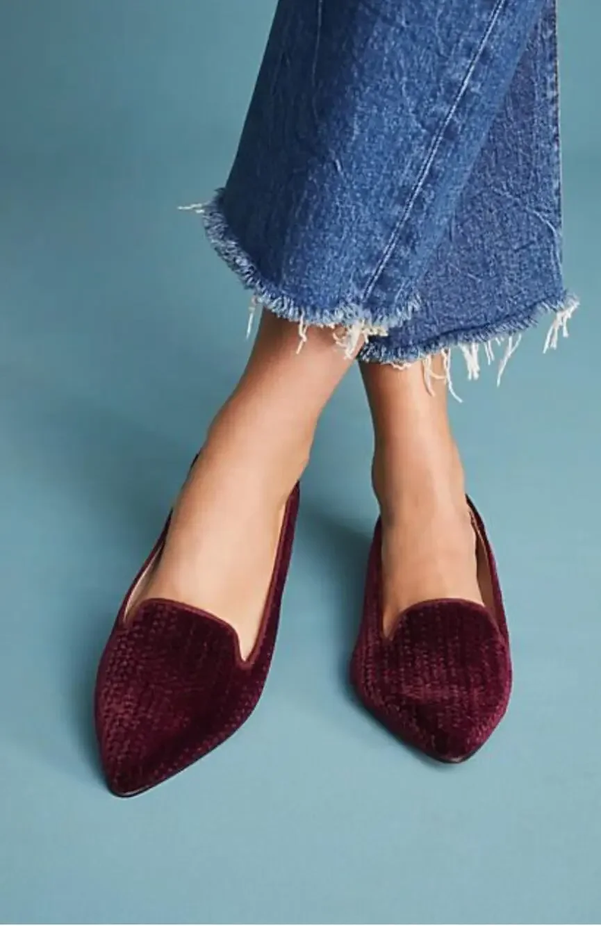 Anthropologie Bisue Ballerinas Flat Women's 40 Burgundy Embossed Smoking Loafer